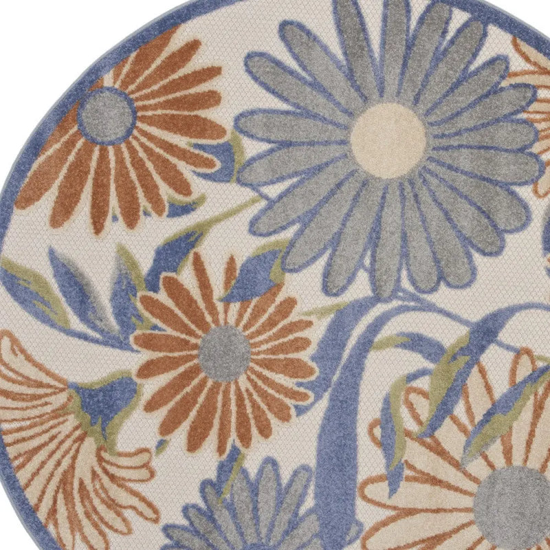 8' Beige Round Floral Indoor Outdoor Area Rug Homeroots Outdoor