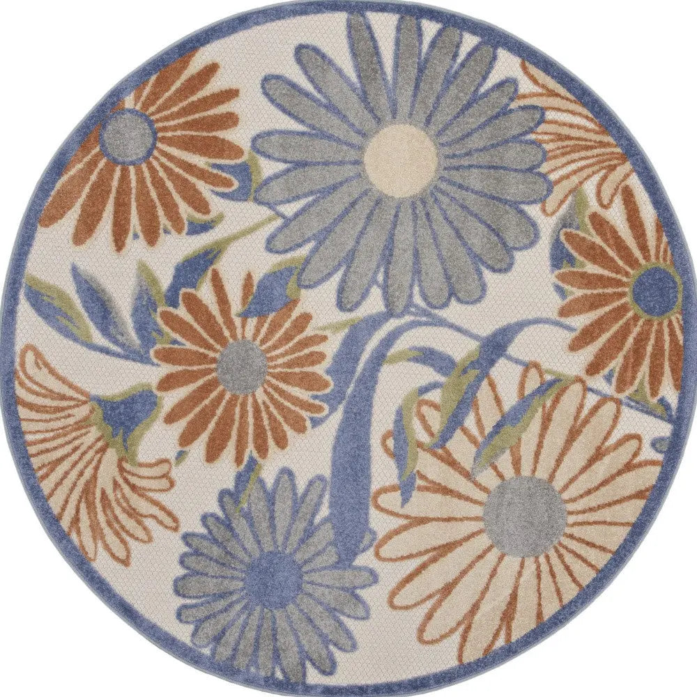 8' Beige Round Floral Indoor Outdoor Area Rug Homeroots Outdoor