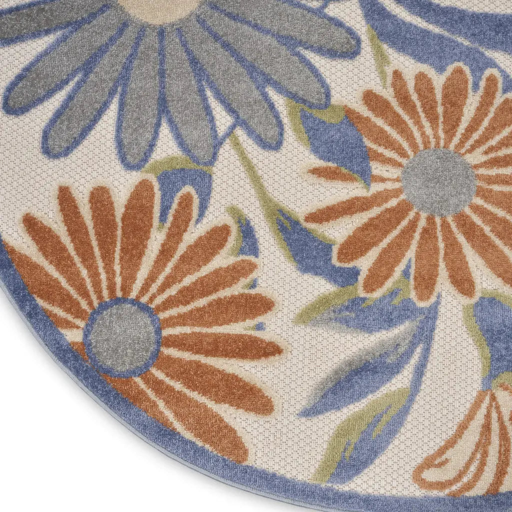 8' Beige Round Floral Indoor Outdoor Area Rug Homeroots Outdoor
