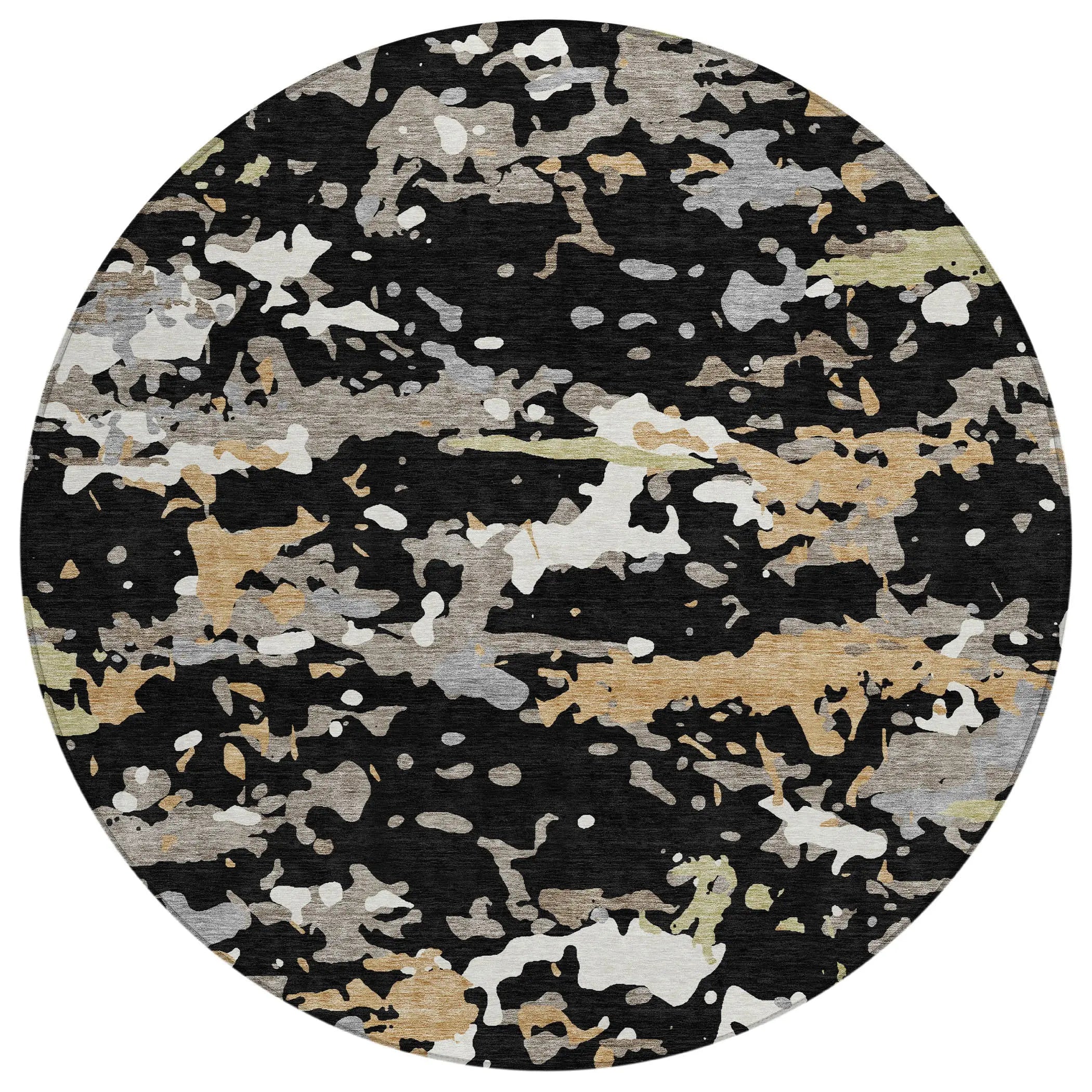 8' Black And Beige Round Abstract Washable Indoor Outdoor Area Rug Homeroots Outdoor