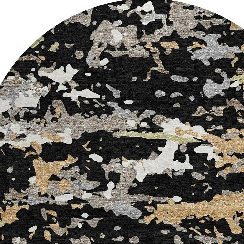 8' Black And Beige Round Abstract Washable Indoor Outdoor Area Rug Homeroots Outdoor