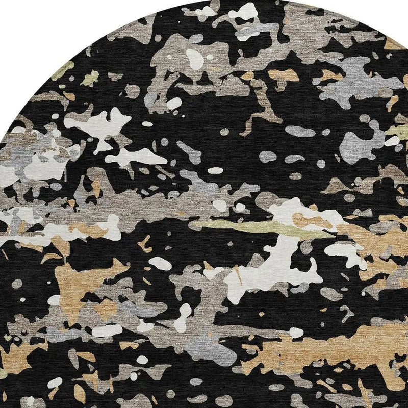 8' Black And Beige Round Abstract Washable Indoor Outdoor Area Rug Homeroots Outdoor