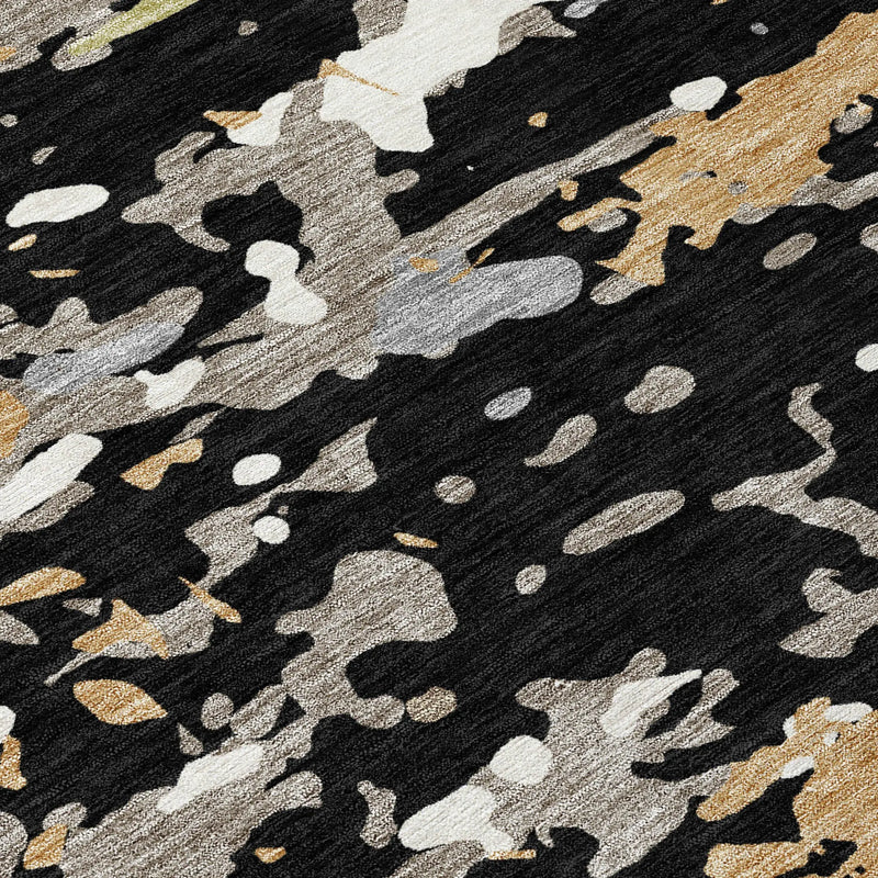 8' Black And Beige Round Abstract Washable Indoor Outdoor Area Rug Homeroots Outdoor