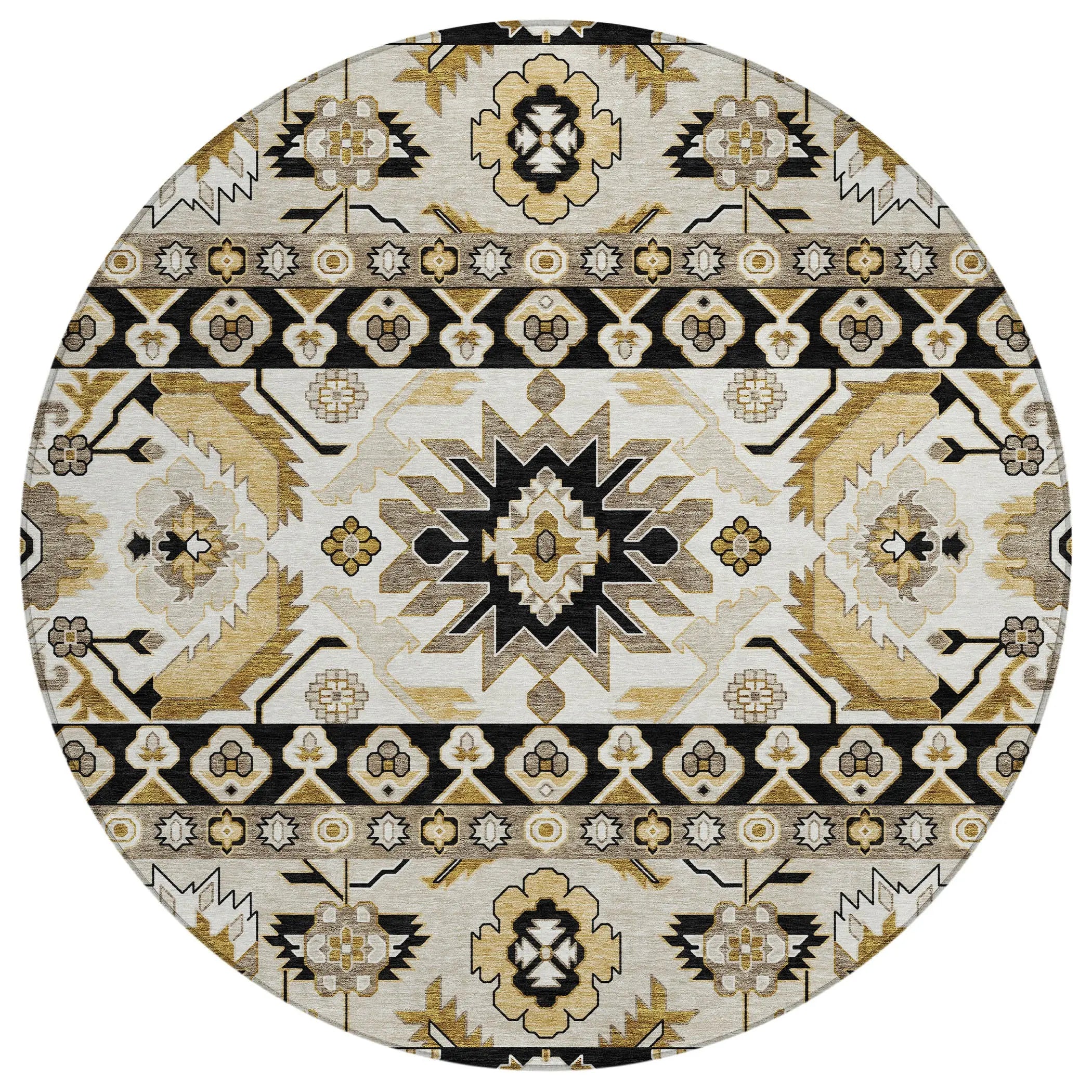 8' Black And Beige Round Cactus Washable Indoor Outdoor Area Rug Homeroots Outdoor