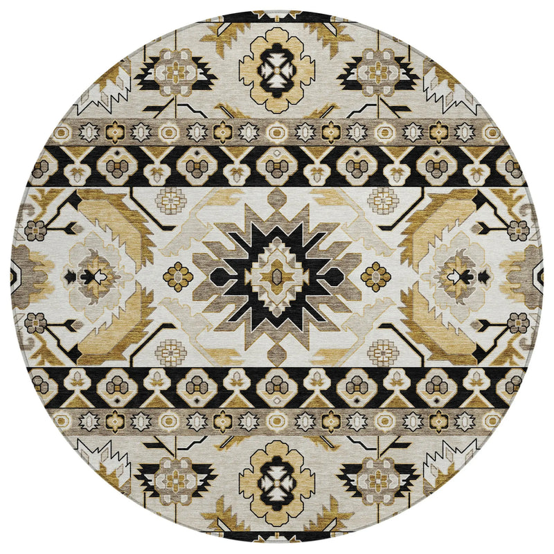 8' Black And Beige Round Cactus Washable Indoor Outdoor Area Rug Homeroots Outdoor