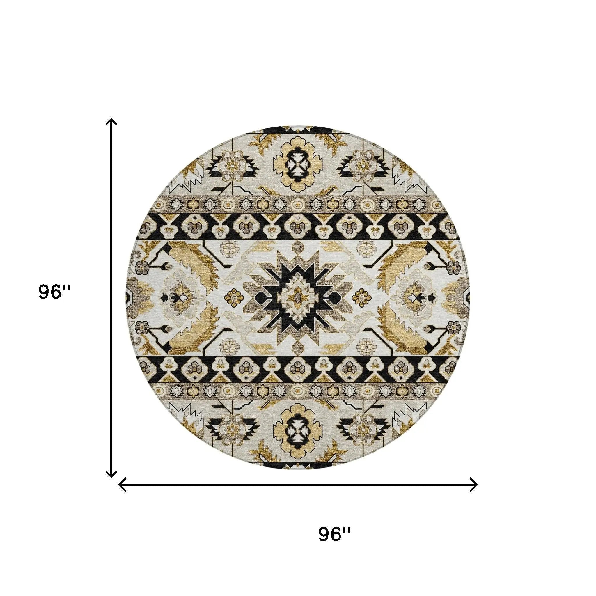 8' Black And Beige Round Cactus Washable Indoor Outdoor Area Rug Homeroots Outdoor