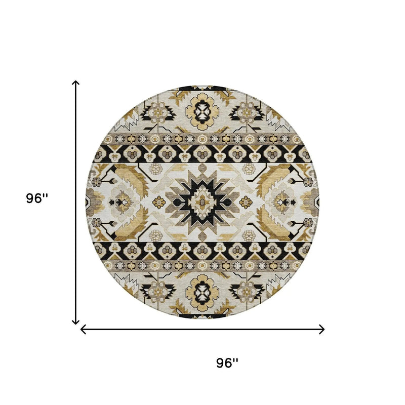 8' Black And Beige Round Cactus Washable Indoor Outdoor Area Rug Homeroots Outdoor