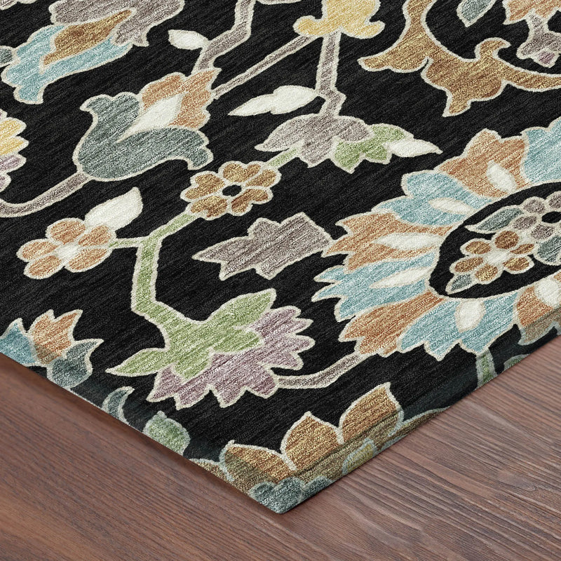 8' Black And Beige Round Floral Washable Indoor Outdoor Area Rug Homeroots Outdoor