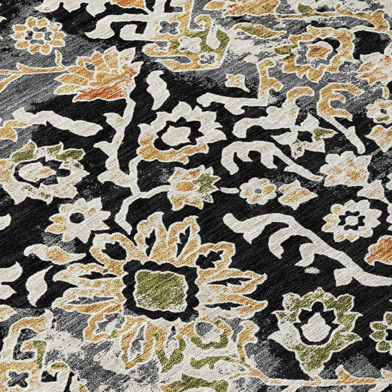 8' Black And Beige Round Geometric Washable Indoor Outdoor Area Rug Homeroots Outdoor