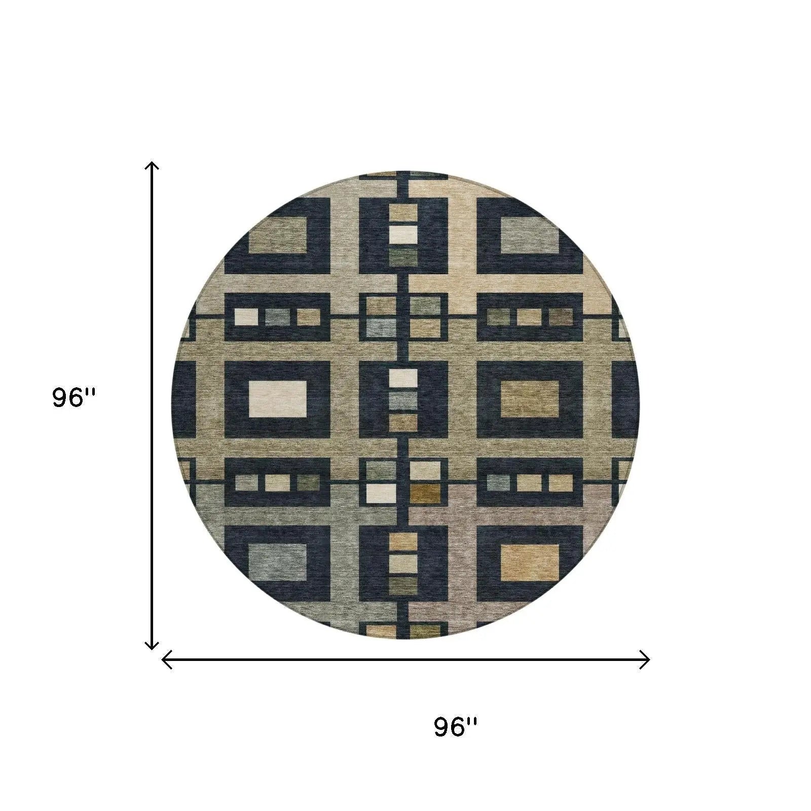 8' Black And Beige Round Geometric Washable Indoor Outdoor Area Rug Homeroots Outdoor