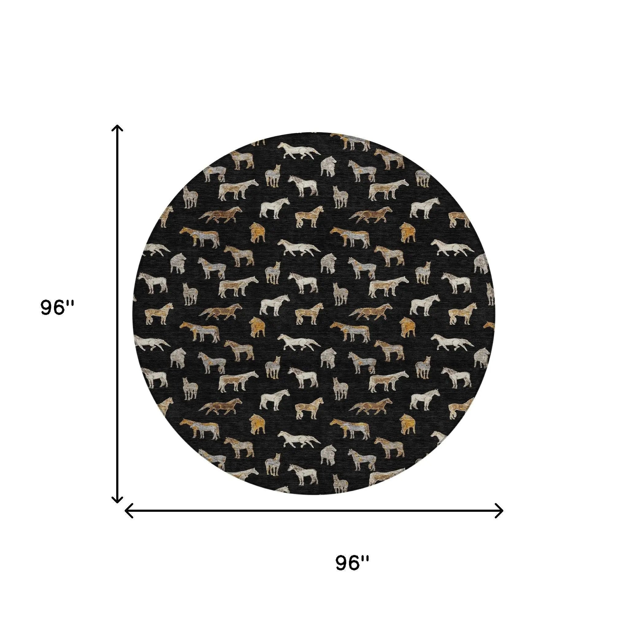8' Black And Beige Round Horse Washable Indoor Outdoor Area Rug Homeroots Outdoor