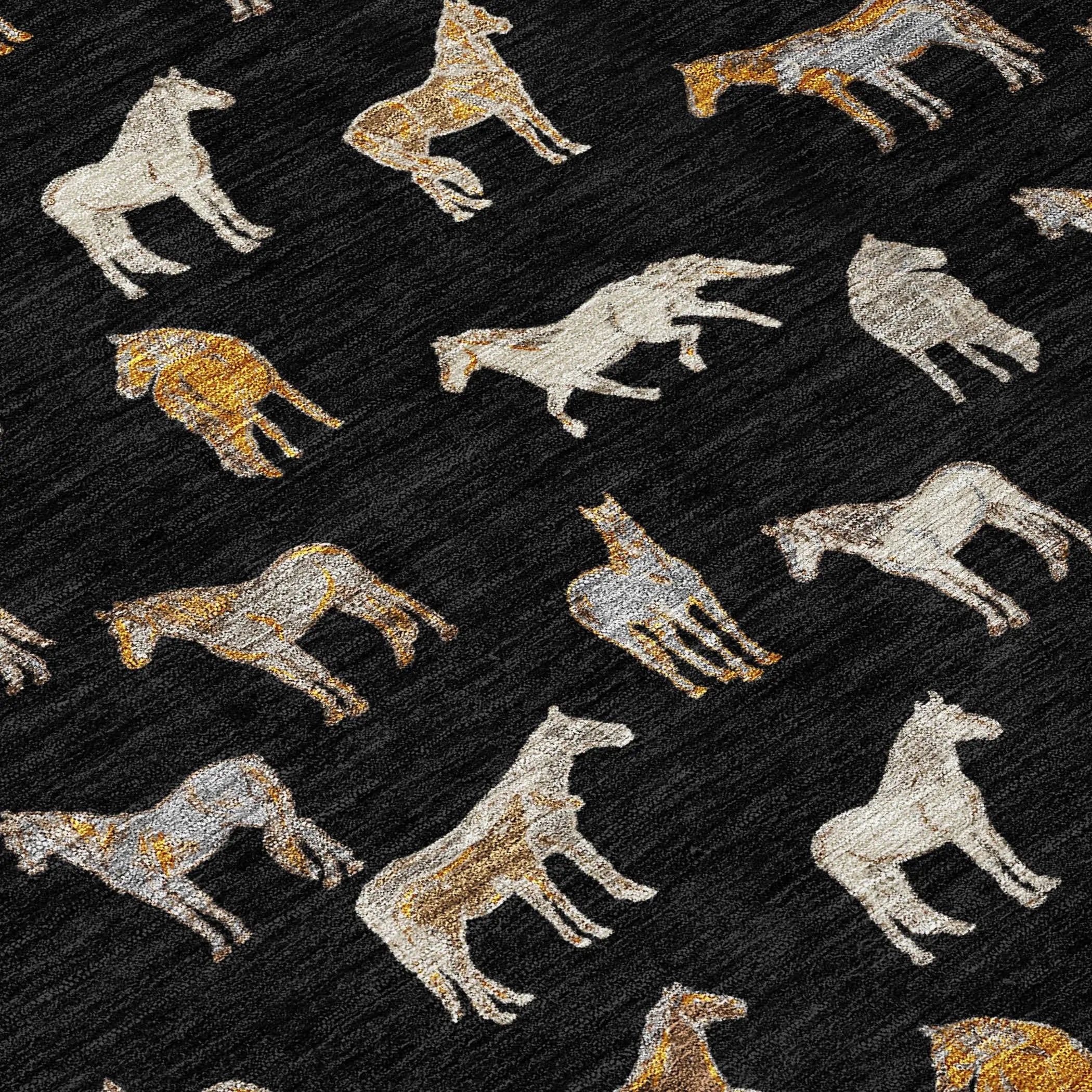 8' Black And Beige Round Horse Washable Indoor Outdoor Area Rug Homeroots Outdoor