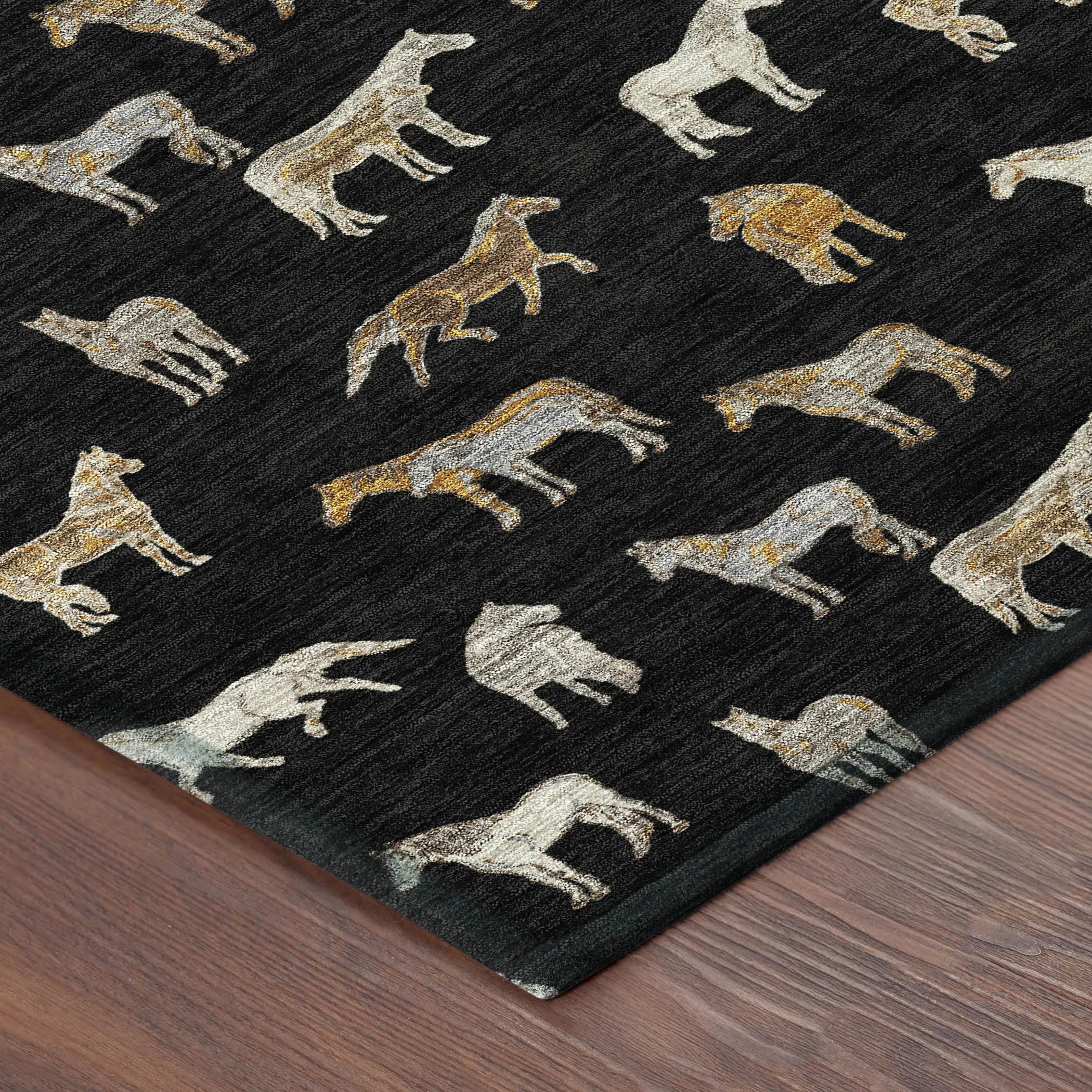 8' Black And Beige Round Horse Washable Indoor Outdoor Area Rug Homeroots Outdoor