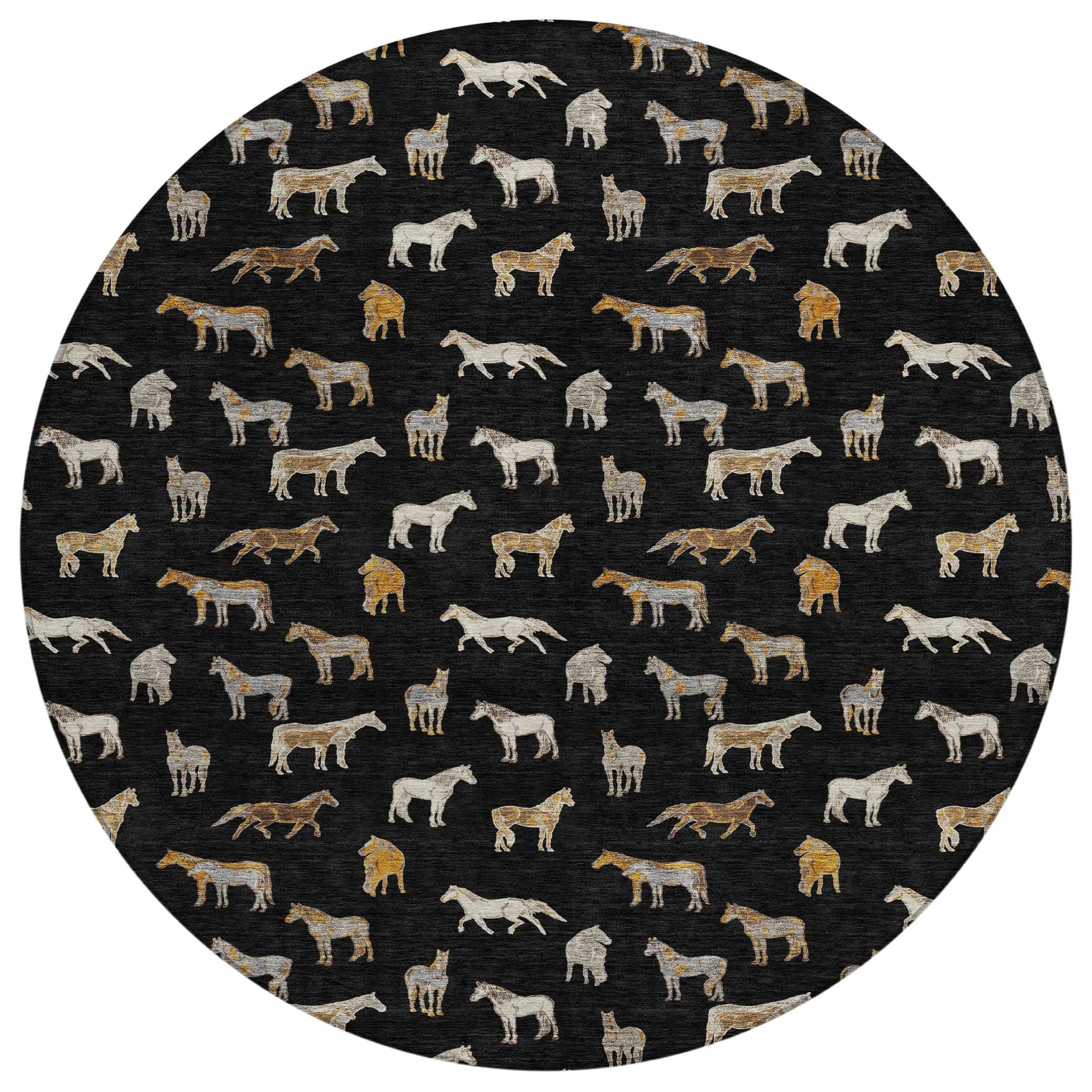 8' Black And Beige Round Horse Washable Indoor Outdoor Area Rug Homeroots Outdoor