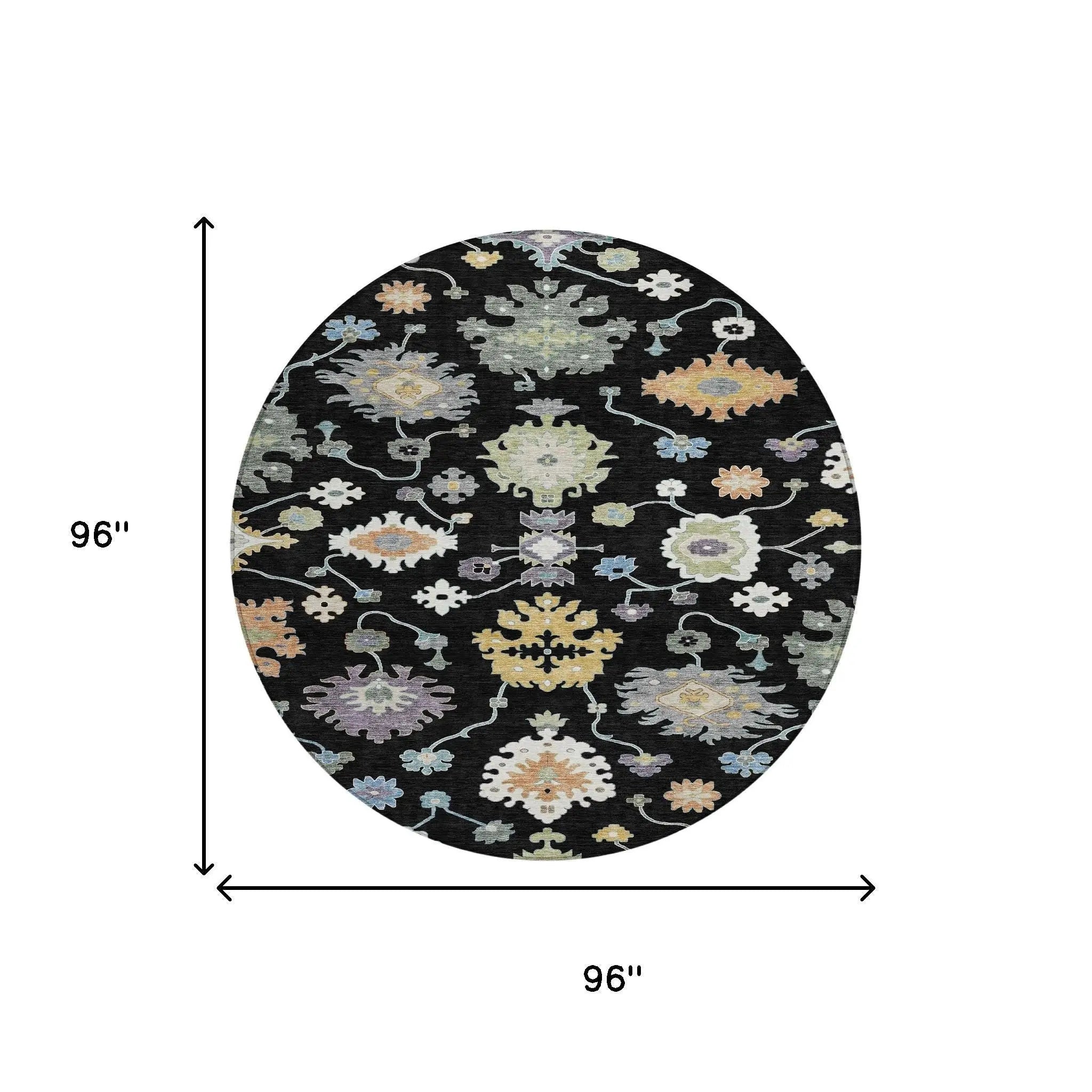 8' Black And Beige Round Oriental Washable Indoor Outdoor Area Rug Homeroots Outdoor