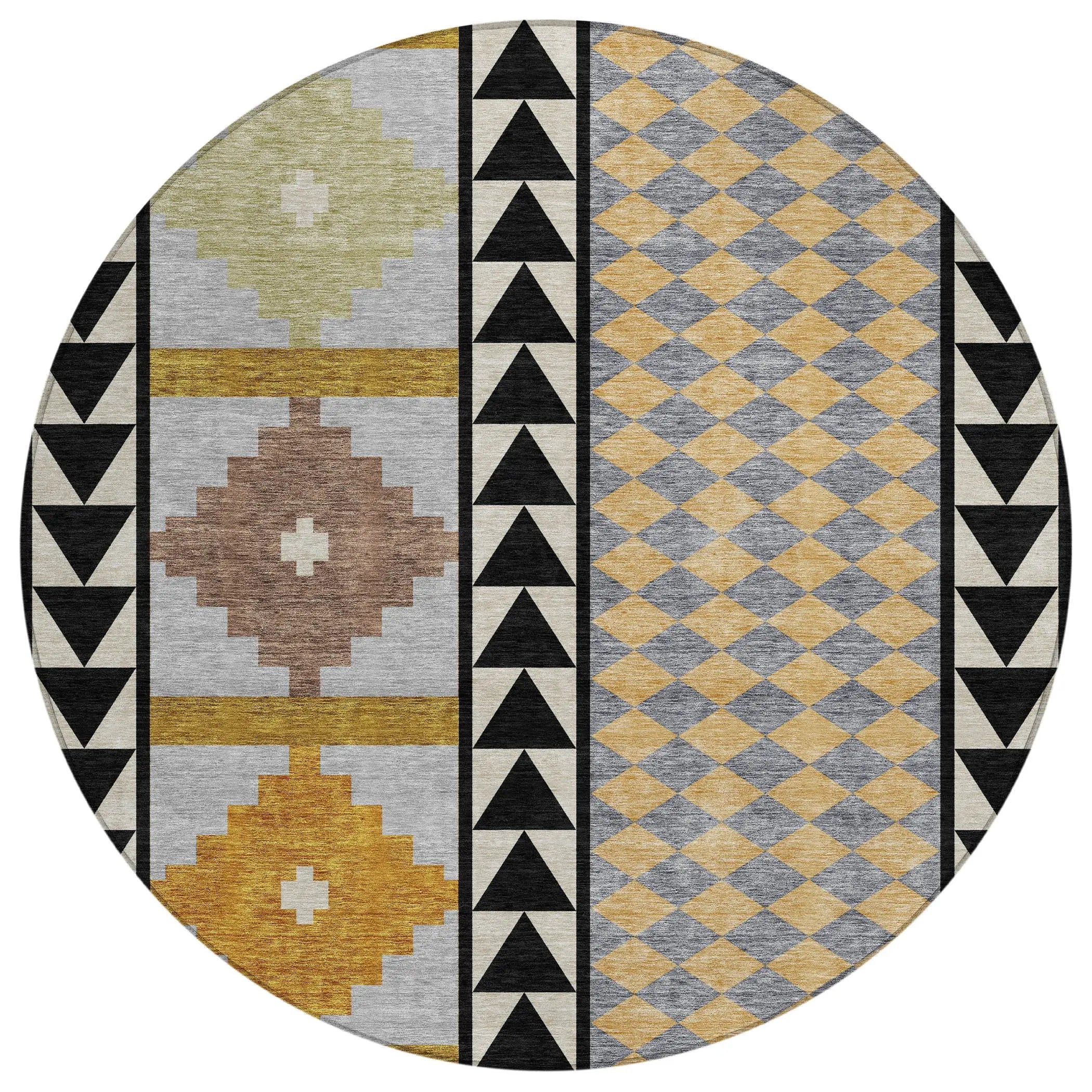 8' Black And Beige Round Southwestern Washable Indoor Outdoor Area Rug Homeroots Outdoor