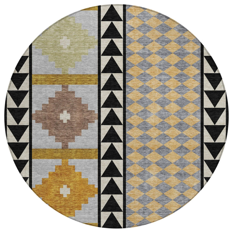 8' Black And Beige Round Southwestern Washable Indoor Outdoor Area Rug Homeroots Outdoor
