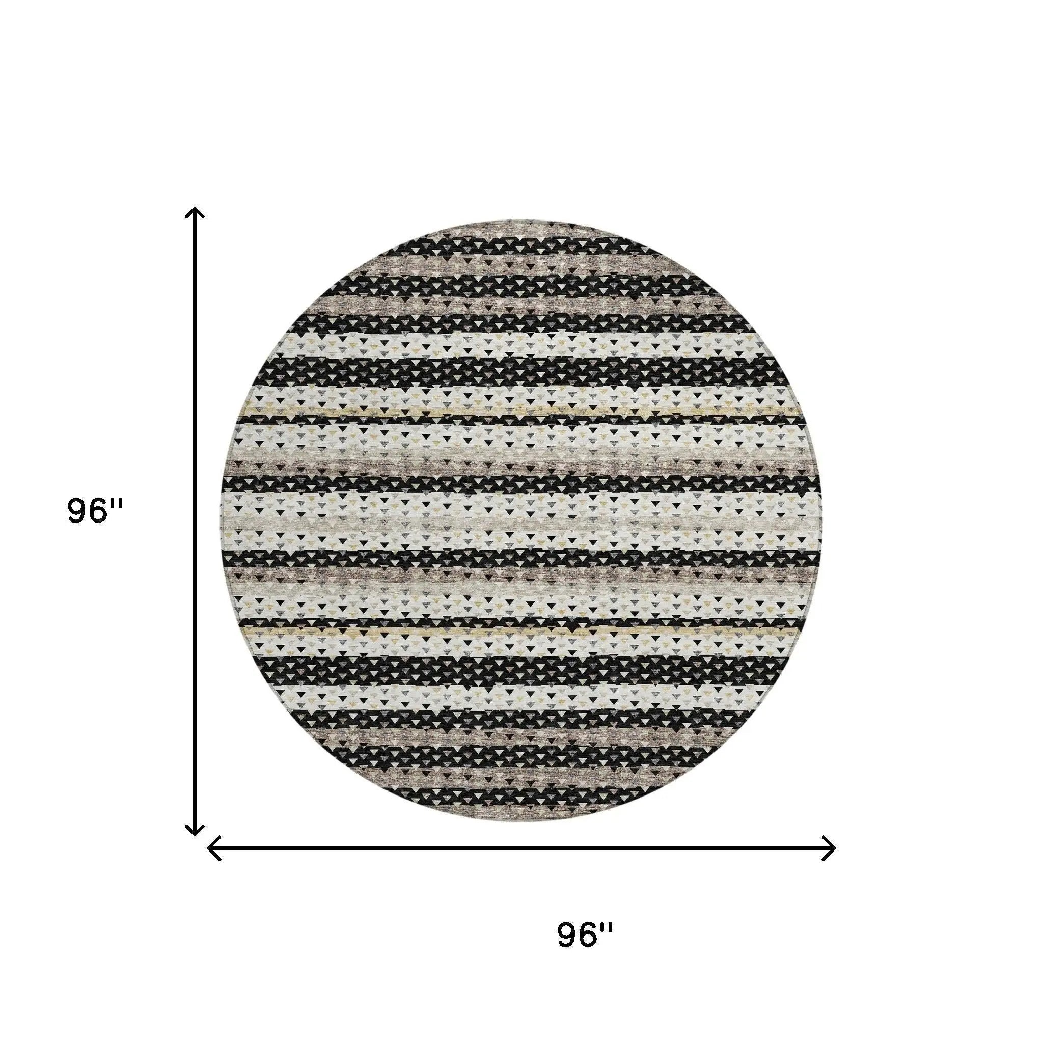 8' Black And Beige Round Striped Washable Indoor Outdoor Area Rug Homeroots Outdoor