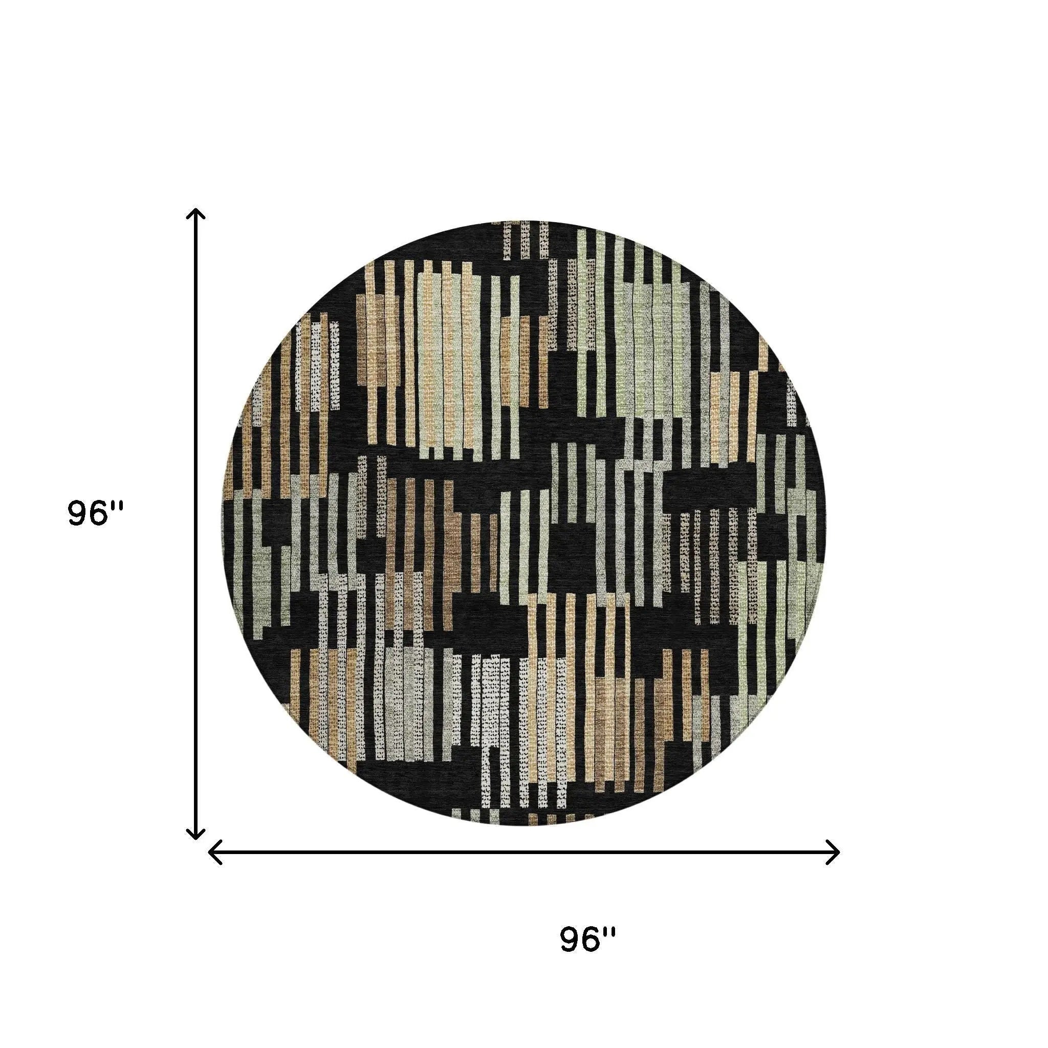 8' Black And Beige Round Striped Washable Indoor Outdoor Area Rug Homeroots Outdoor