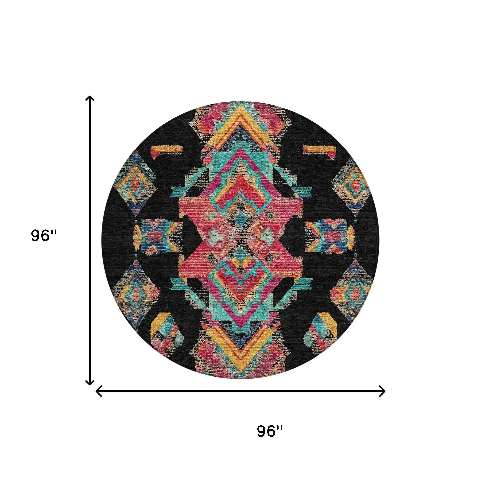8' Black And Beige Round Tribal Washable Indoor Outdoor Area Rug Homeroots Outdoor