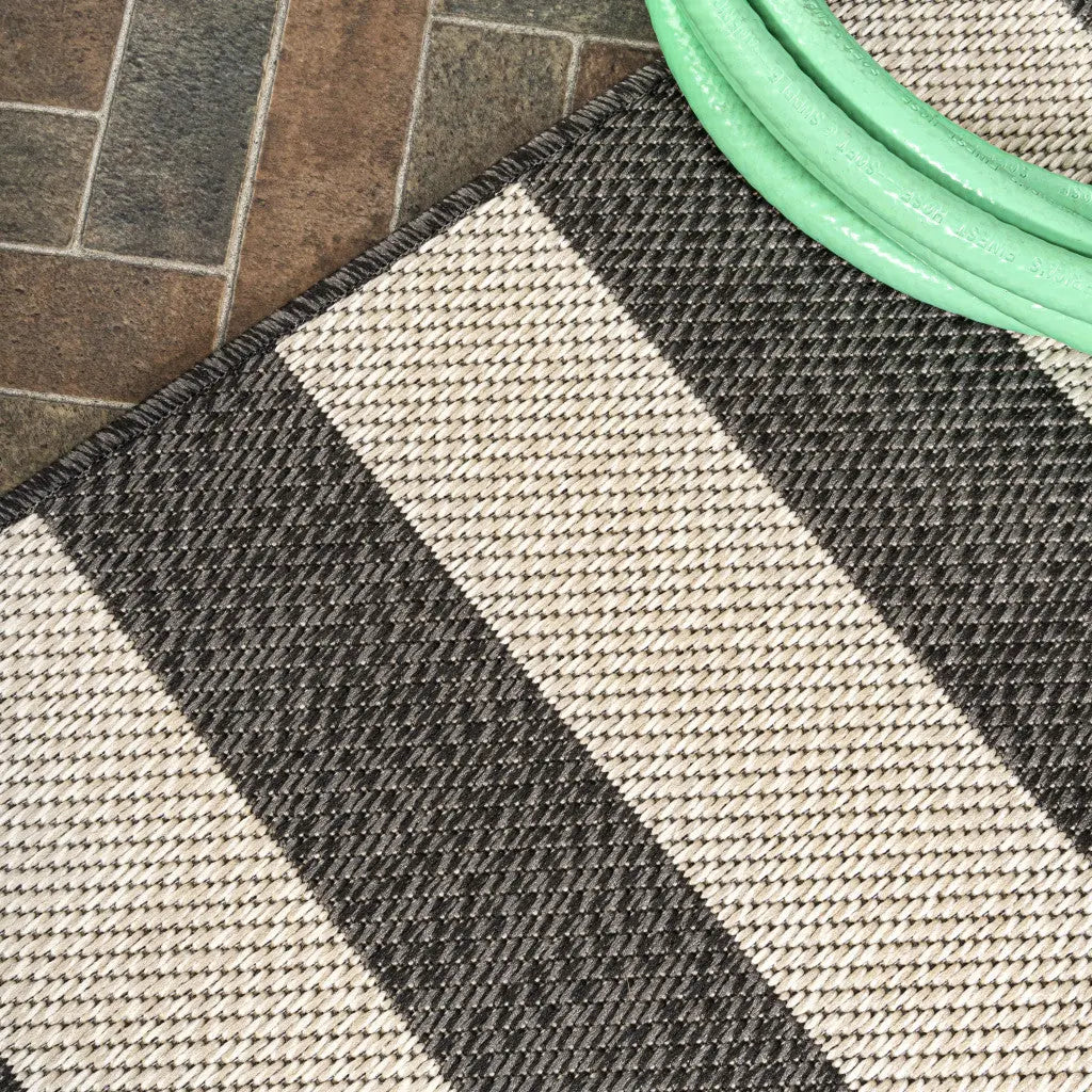 8' Black And Beige Striped Indoor Outdoor Runner Rug Homeroots Outdoor