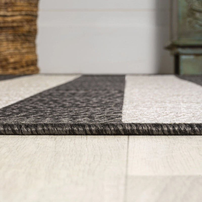 8' Black And Beige Striped Indoor Outdoor Runner Rug Homeroots Outdoor