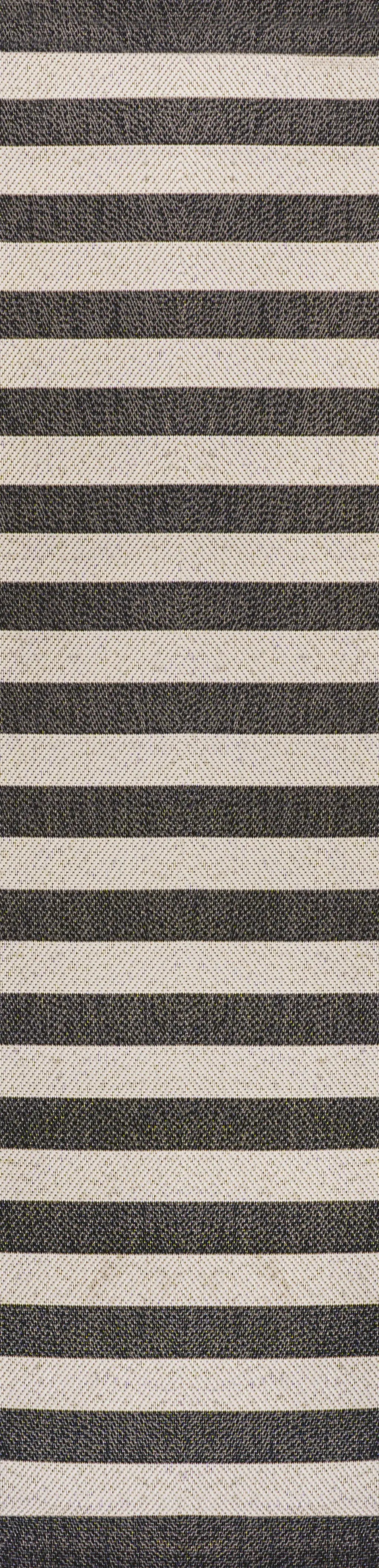 8' Black And Beige Striped Indoor Outdoor Runner Rug Homeroots Outdoor