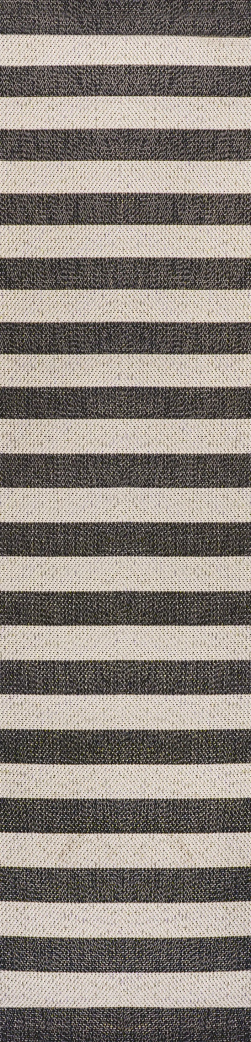 8' Black And Beige Striped Indoor Outdoor Runner Rug Homeroots Outdoor
