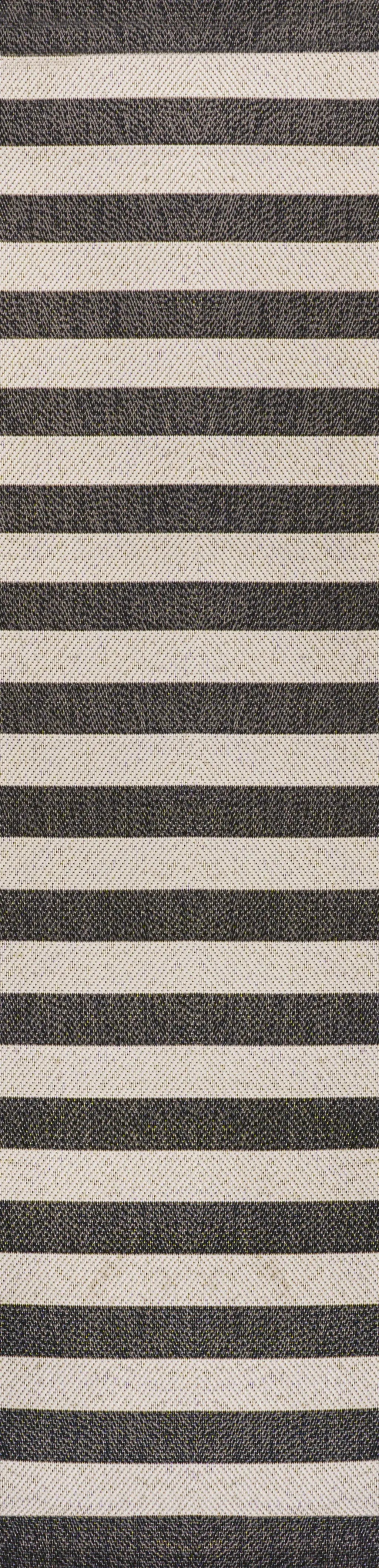 8' Black And Beige Striped Indoor Outdoor Runner Rug Homeroots Outdoor