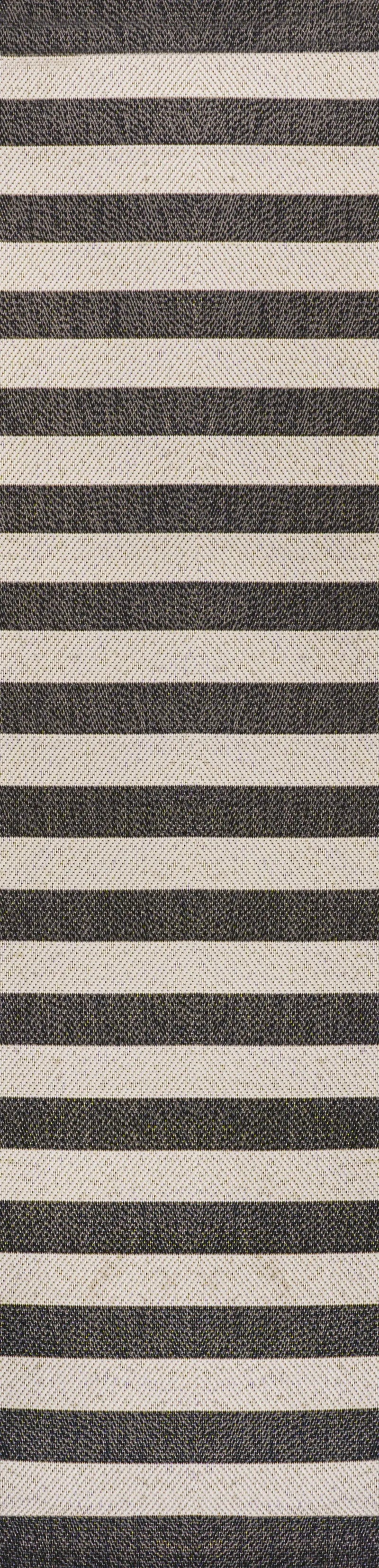 8' Black And Beige Striped Indoor Outdoor Runner Rug Homeroots Outdoor