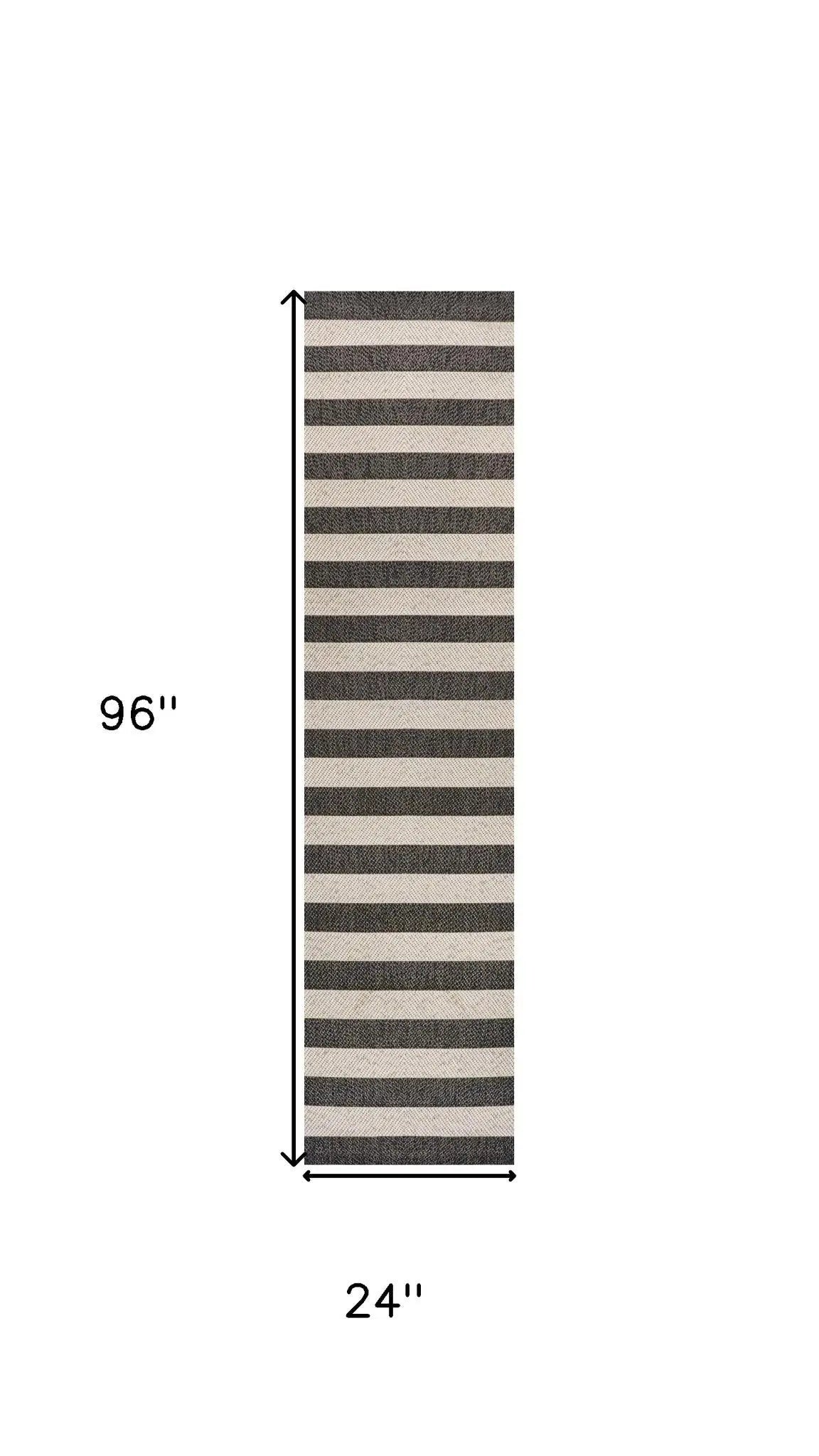 8' Black And Beige Striped Indoor Outdoor Runner Rug Homeroots Outdoor