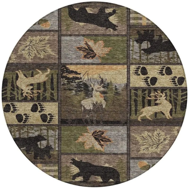 8' Black And Brown Round Bear Washable Indoor Outdoor Area Rug Homeroots Outdoor