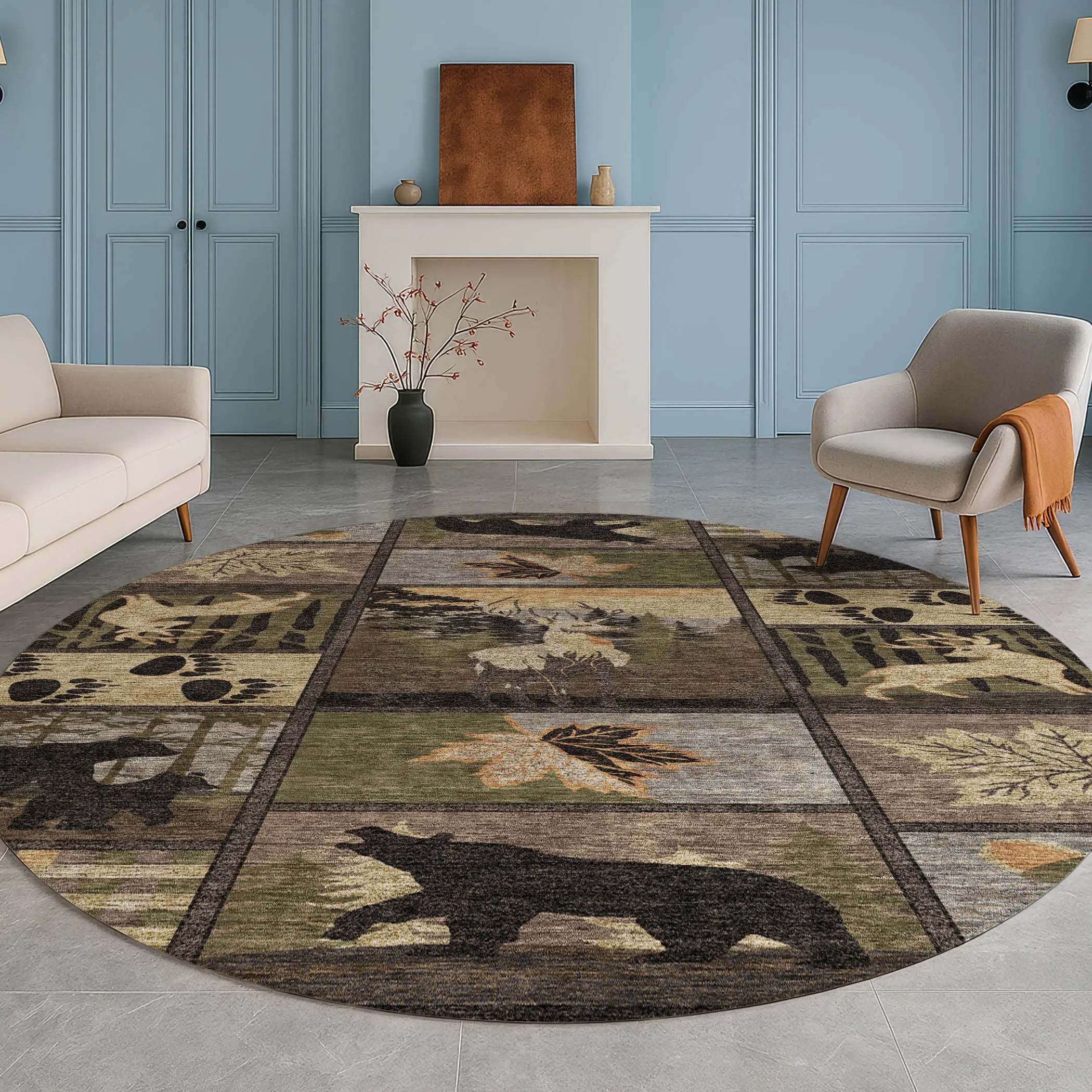 8' Black And Brown Round Bear Washable Indoor Outdoor Area Rug Homeroots Outdoor