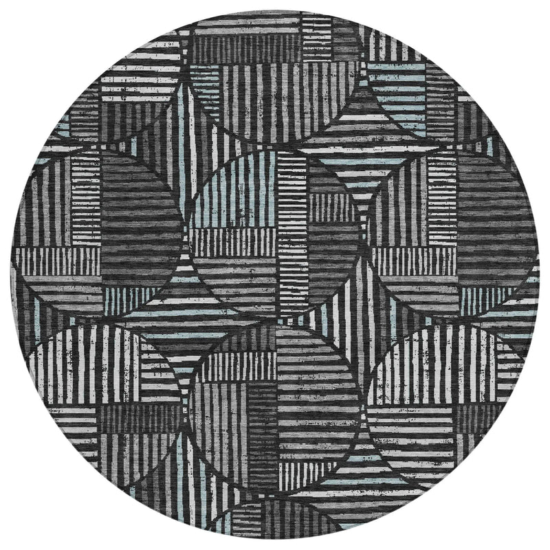 8' Black And Brown Round Geometric Washable Indoor Outdoor Area Rug Homeroots Outdoor