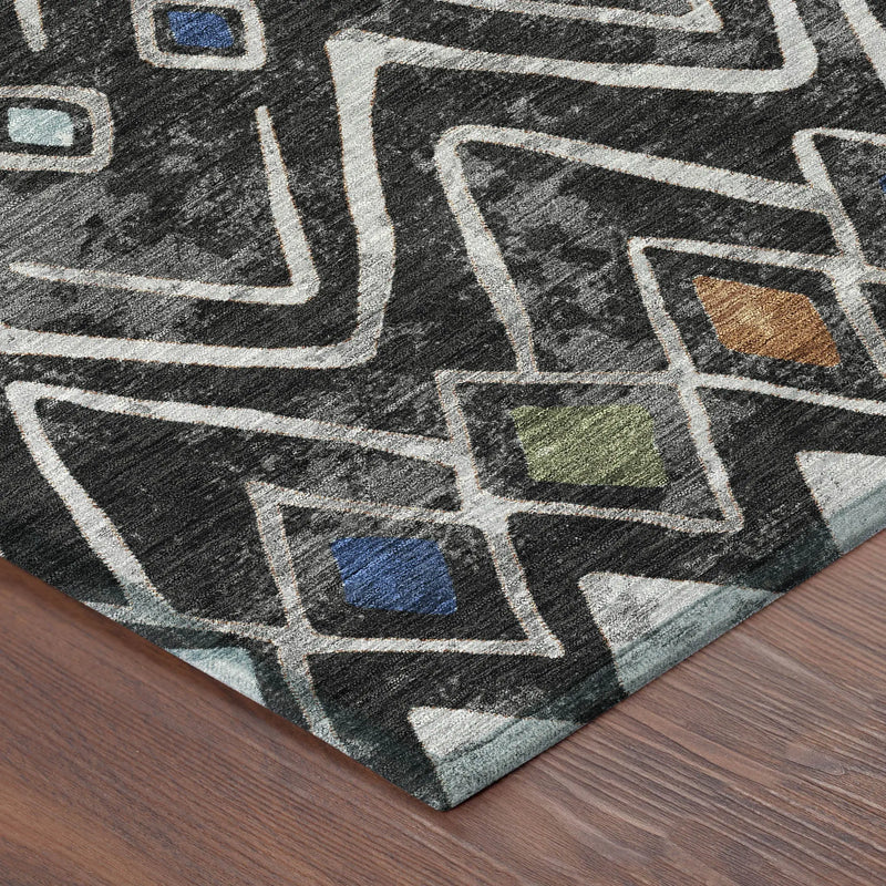 8' Black And Brown Round Geometric Washable Indoor Outdoor Area Rug Homeroots Outdoor