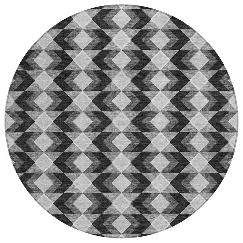 8' Black And Brown Round Geometric Washable Indoor Outdoor Area Rug Homeroots Outdoor