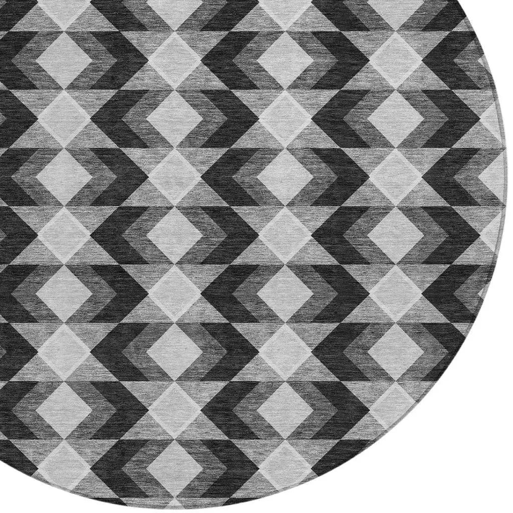8' Black And Brown Round Geometric Washable Indoor Outdoor Area Rug Homeroots Outdoor