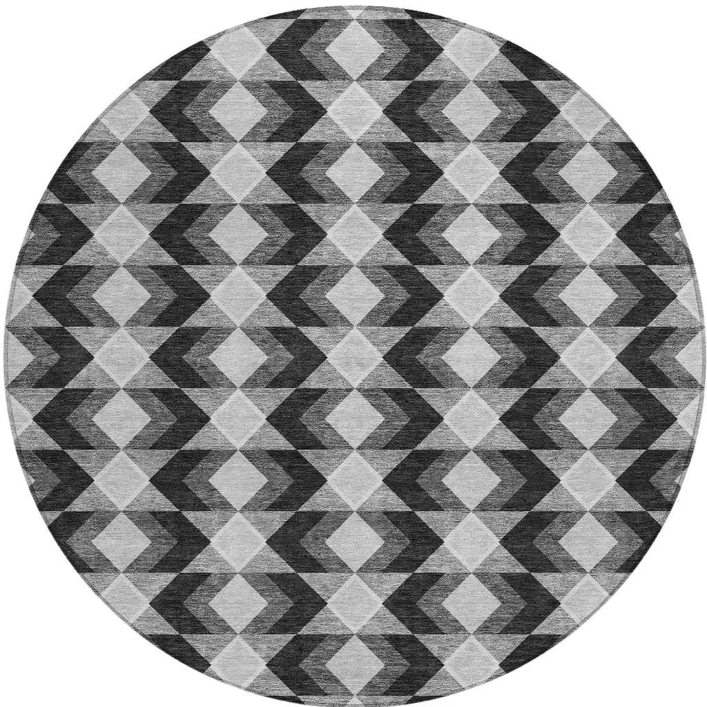 8' Black And Brown Round Geometric Washable Indoor Outdoor Area Rug Homeroots Outdoor