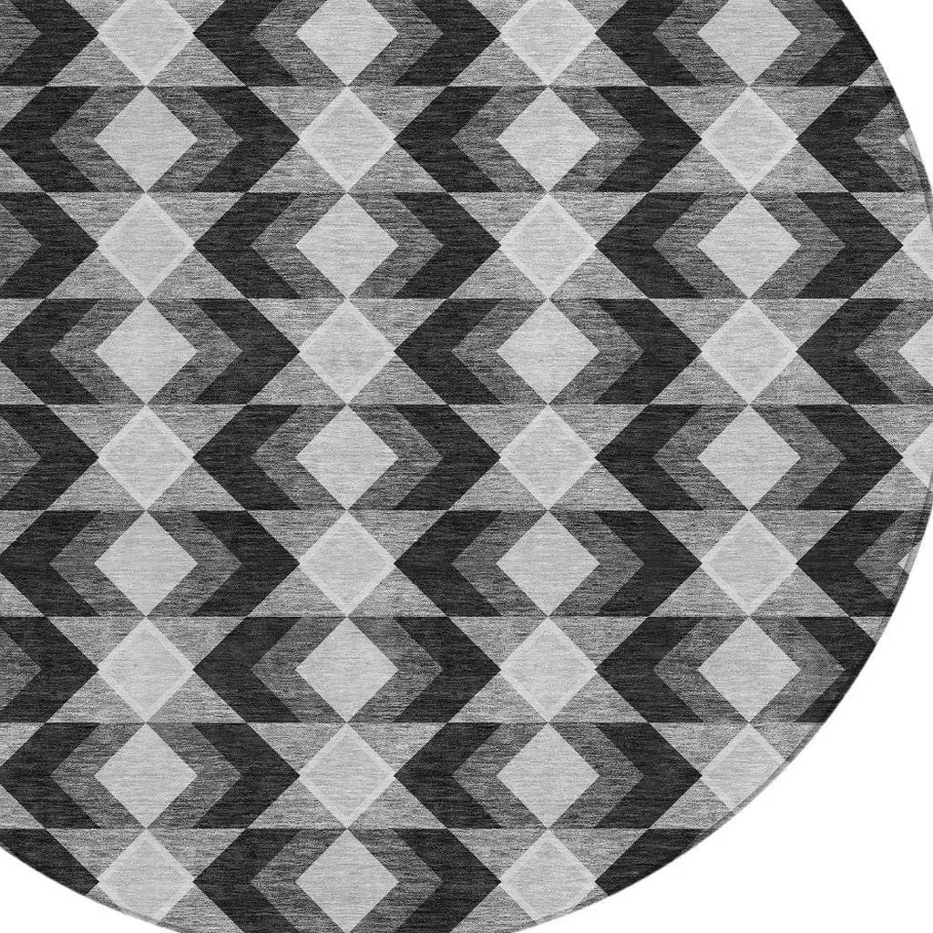 8' Black And Brown Round Geometric Washable Indoor Outdoor Area Rug Homeroots Outdoor