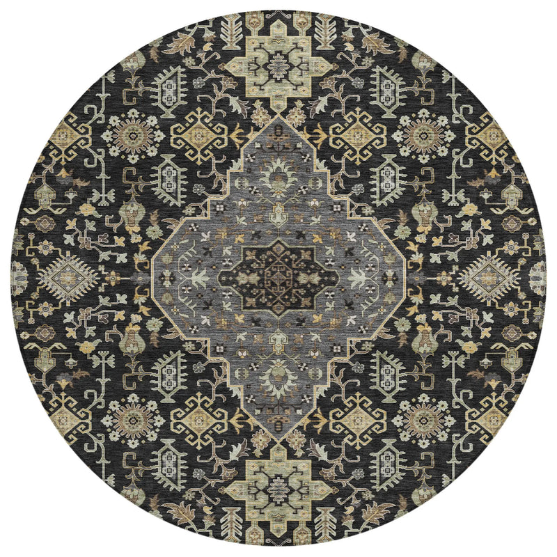 8' Black And Brown Round Medallion Washable Indoor Outdoor Area Rug Homeroots Outdoor