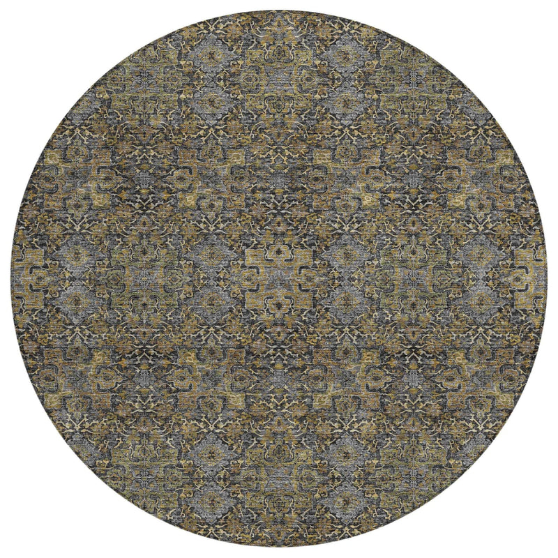 8' Black And Brown Round Oriental Washable Indoor Outdoor Area Rug Homeroots Outdoor