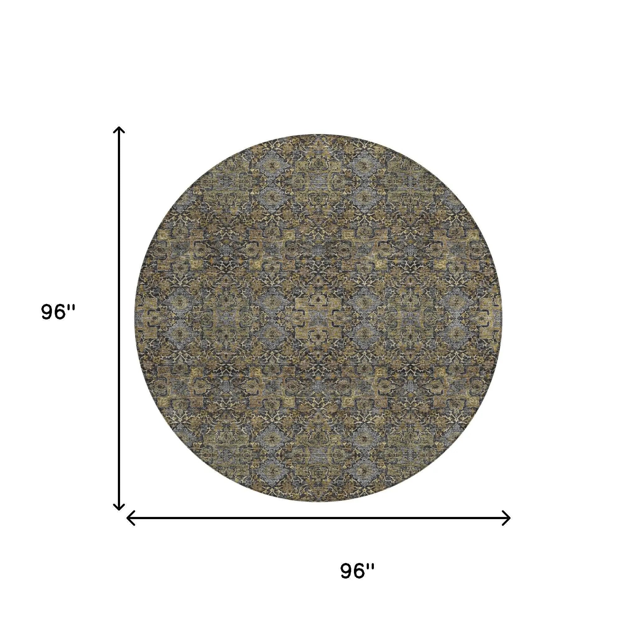 8' Black And Brown Round Oriental Washable Indoor Outdoor Area Rug Homeroots Outdoor
