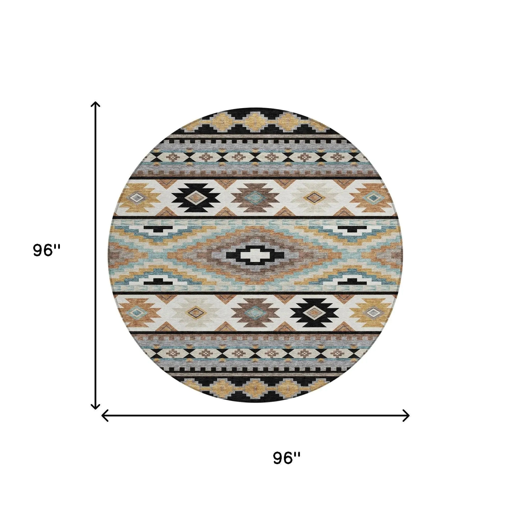 8' Black And Brown Round Southwestern Washable Indoor Outdoor Area Rug Homeroots Outdoor