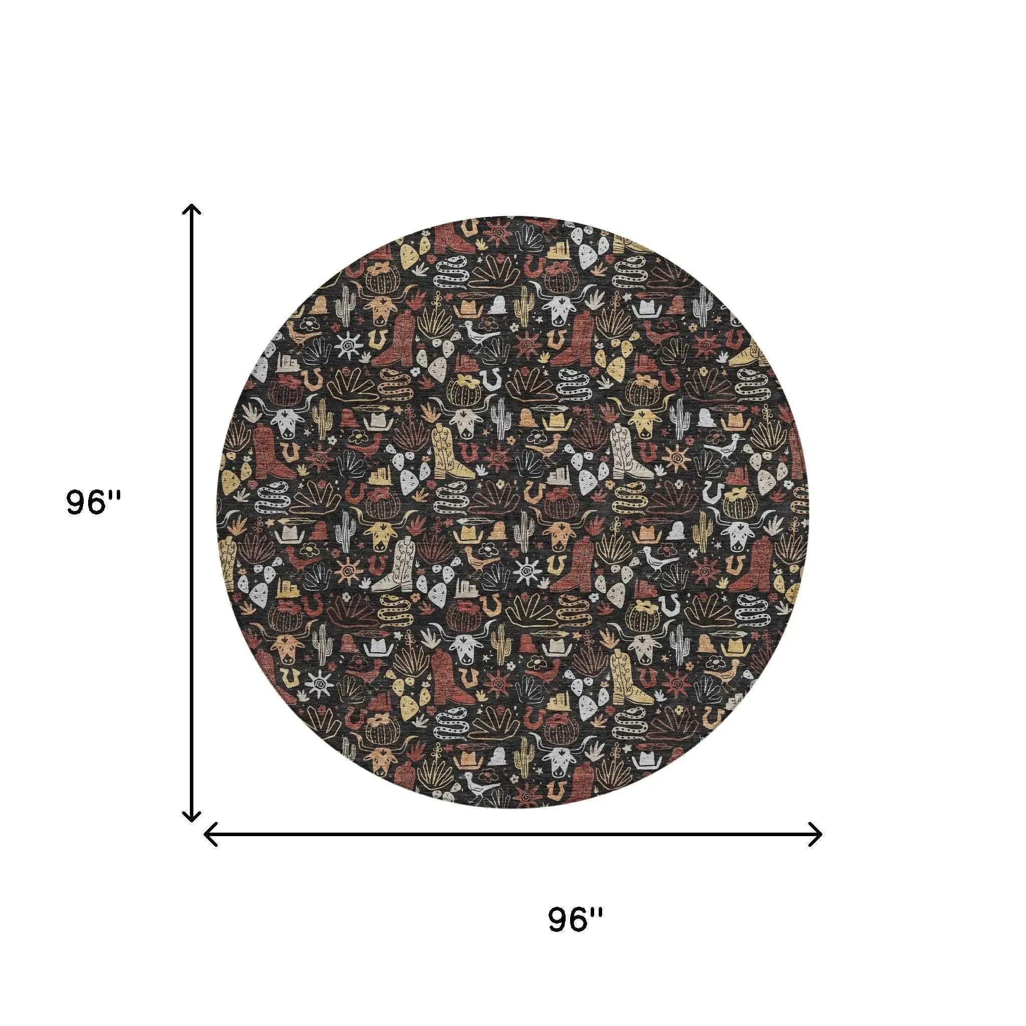 8' Black And Brown Round Stars Washable Indoor Outdoor Area Rug Homeroots Outdoor