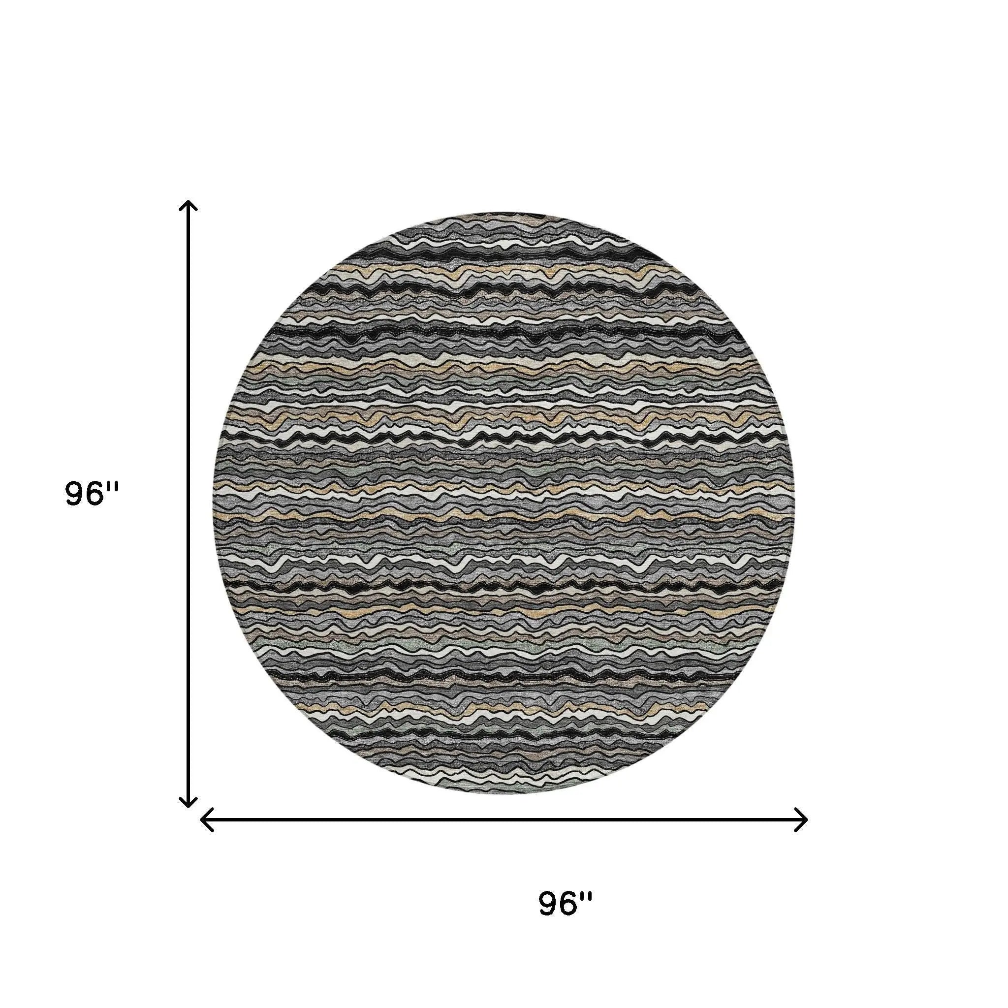 8' Black And Brown Round Striped Washable Indoor Outdoor Area Rug Homeroots Outdoor