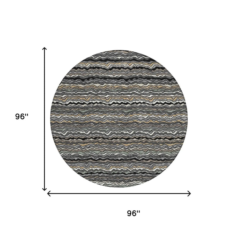 8' Black And Brown Round Striped Washable Indoor Outdoor Area Rug Homeroots Outdoor