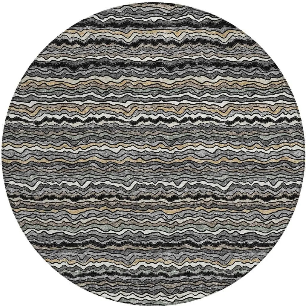 8' Black And Brown Round Striped Washable Indoor Outdoor Area Rug Homeroots Outdoor