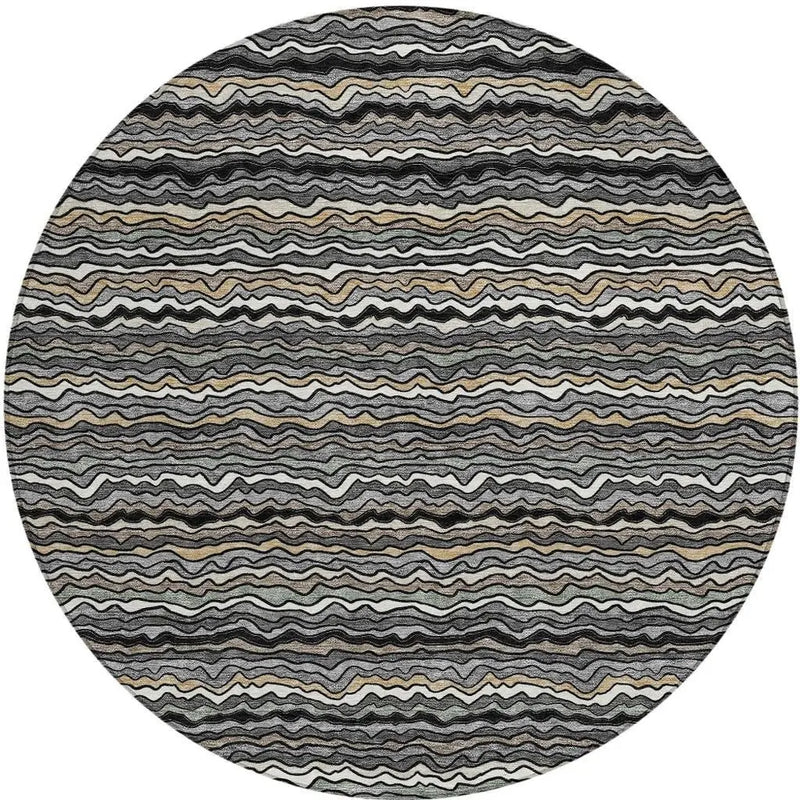 8' Black And Brown Round Striped Washable Indoor Outdoor Area Rug Homeroots Outdoor