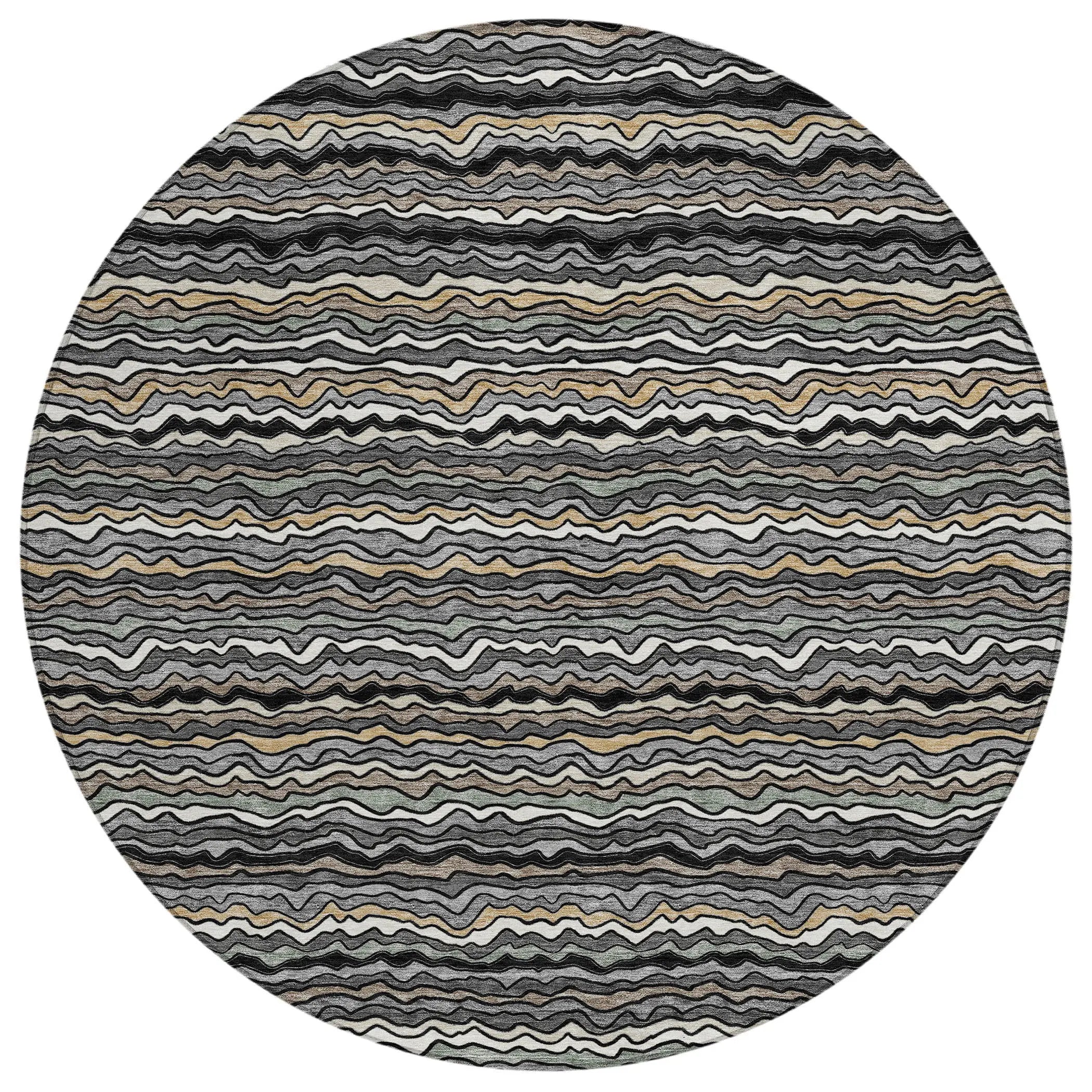 8' Black And Brown Round Striped Washable Indoor Outdoor Area Rug Homeroots Outdoor