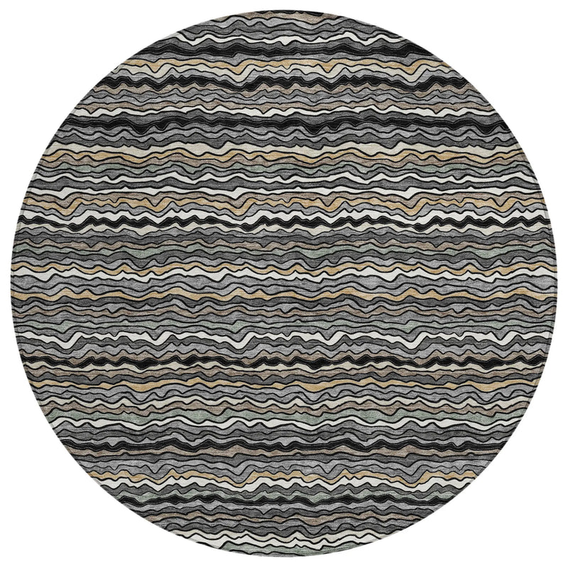 8' Black And Brown Round Striped Washable Indoor Outdoor Area Rug Homeroots Outdoor